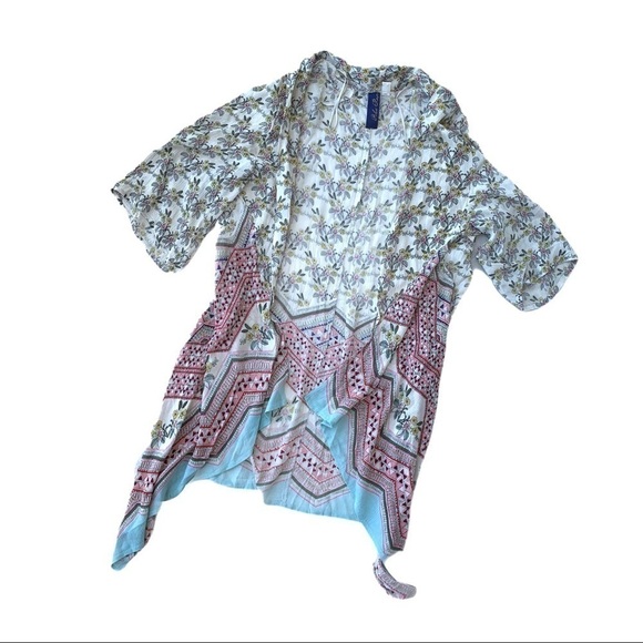 Francesca’s Blue Rain Floral Boho Chic Long Floral Kimono Size Small - Picture 8 of 16